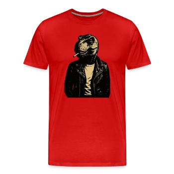 Dino Rebel Leather Jacket - Men's Premium Organic T-Shirt - red - Front - Damien (186cm)