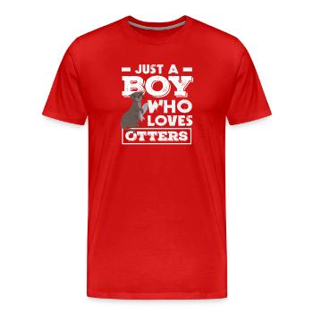 Seeotter Cartoon Junge Liebt Otter Grafik - Männer Premium Bio T-Shirt - Rot - Vorne - Damien (186cm)
