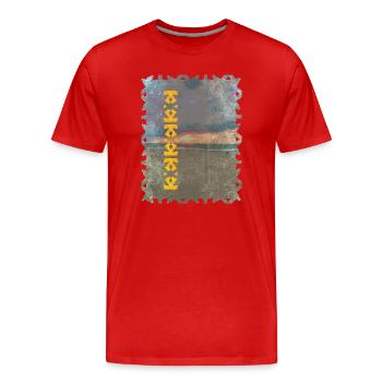 Yellow Totem Pattern on the Beach - Men's Premium Organic T-Shirt - red - Front - Damien (186cm)