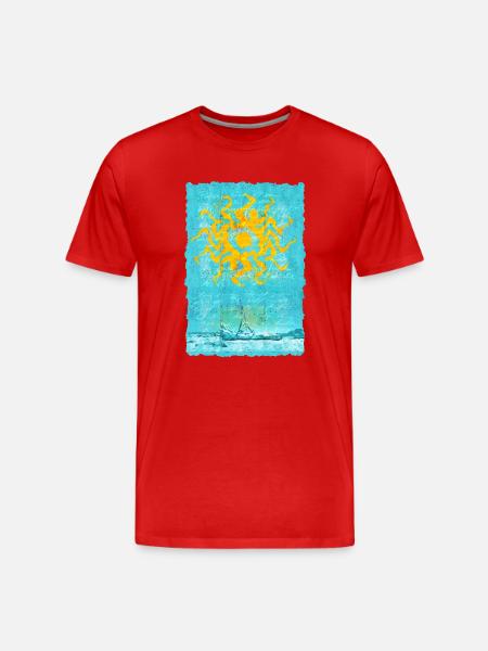 Sonnenwirbel am Strandboot - Männer Premium Bio T-Shirt - Rot
