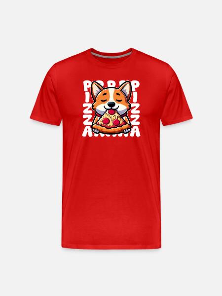 Corgi Pizza Délice - T-shirt bio Premium Homme - rouge