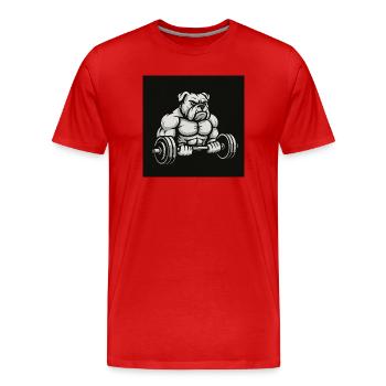 Kraft Bulldogge Hantel-Workout - Männer Premium Bio T-Shirt - Rot - Vorne - Damien (186cm)