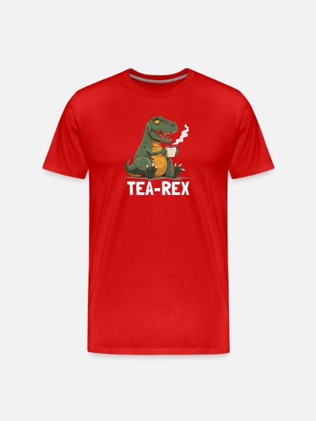 Funny T-Rex Dino Drinking Tea - Men's Premium Organic T-Shirt - red