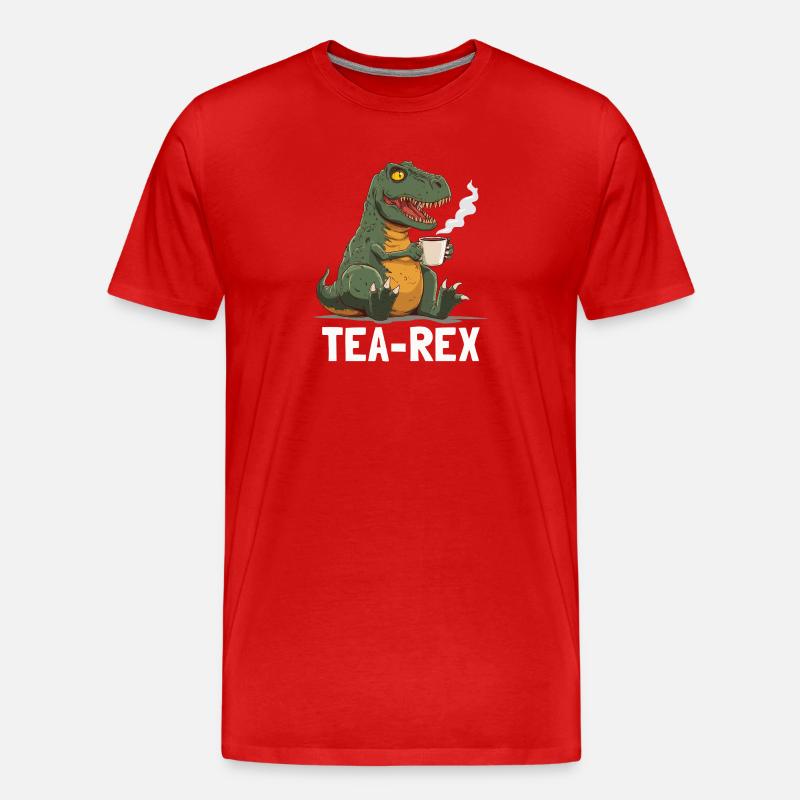 Funny T-Rex Dino Drinking Tea - Men's Premium Organic T-Shirt - red