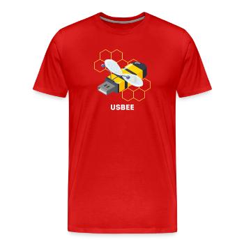 Funny USB Bee Cartoon - Men's Premium Organic T-Shirt - red - Front - Damien (186cm)