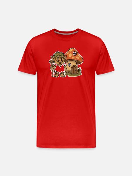 Waldtroll am Pilzhäuschen - Männer Premium Bio T-Shirt - Rot
