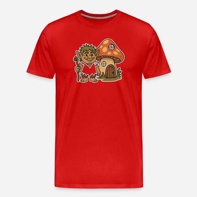 Waldtroll am Pilzhäuschen - Männer Premium Bio T-Shirt - Rot