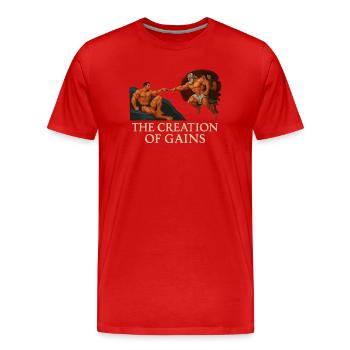 La création de gains - T-shirt bio Premium Homme - rouge - Devant - Damien (186cm)