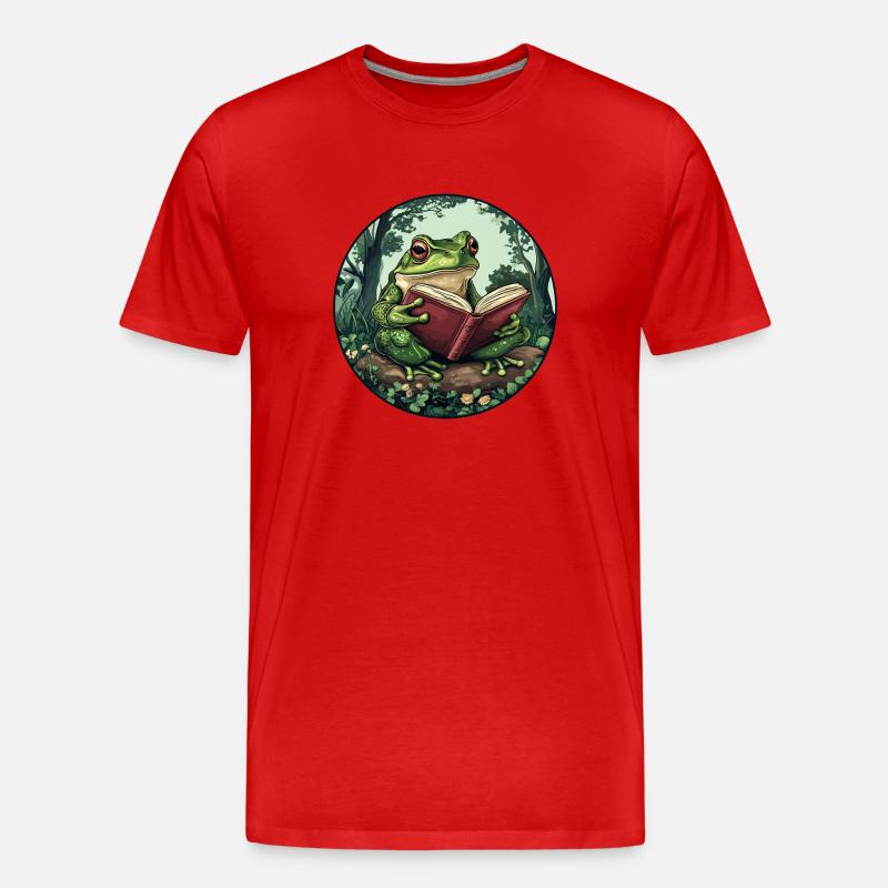 Frosch im Wald liest Buch - Männer Premium Bio T-Shirt - Rot