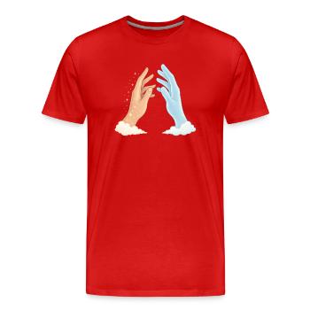 Hände im Wolkenlicht- Jenseits-Spirit-Soul - Männer Premium Bio T-Shirt - Rot - Vorne - Damien (186cm)