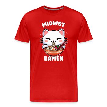 Chat kawaii ramen en bol - T-shirt bio Premium Homme - rouge - Devant - Damien (186cm)