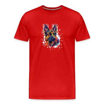 Hund Schäferhund Farbklecks - Männer Premium Bio T-Shirt - Rot - Vorne - Damien (186cm)
