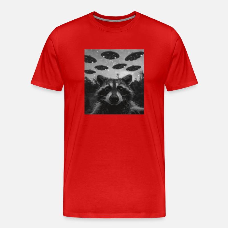 Waschbär Selfie mit Alien UFO - Männer Premium Bio T-Shirt - Rot
