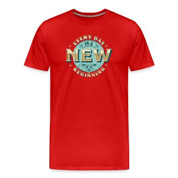 Chaque jour est un nouveau départ – Vintage Badge - T-shirt bio Premium Homme - rouge - Devant - Damien (186cm)