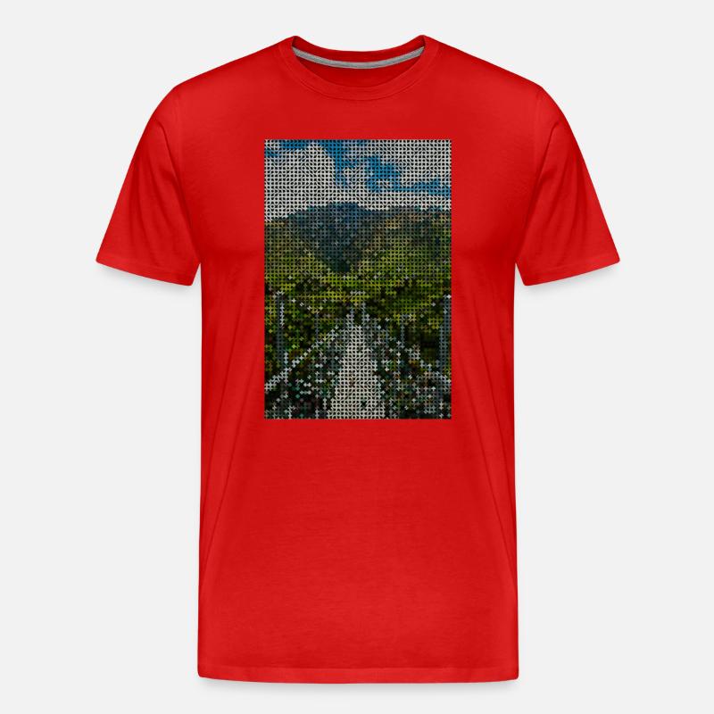 Gitterlandschaft Bergfluss - Männer Premium Bio T-Shirt - Rot