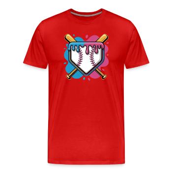 Baseball Home Plate Pink Blau Gekreuzte Schlaeger - Männer Premium Bio T-Shirt - Rot - Vorne - Damien (186cm)