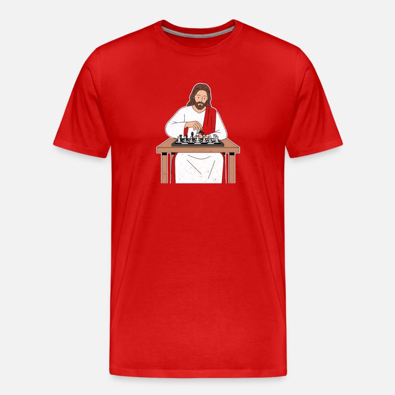 Saint Train aux échecs / Jesus Chess - T-shirt bio Premium Homme - rouge