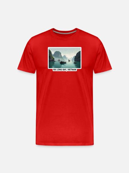 Ha Long Bay Boat Panorama - Men's Premium Organic T-Shirt - red