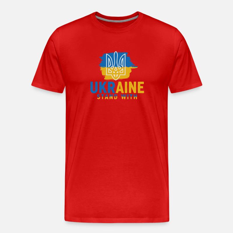 Ukrainische Flagge Emblem Ständer mit - Männer Premium Bio T-Shirt - Rot