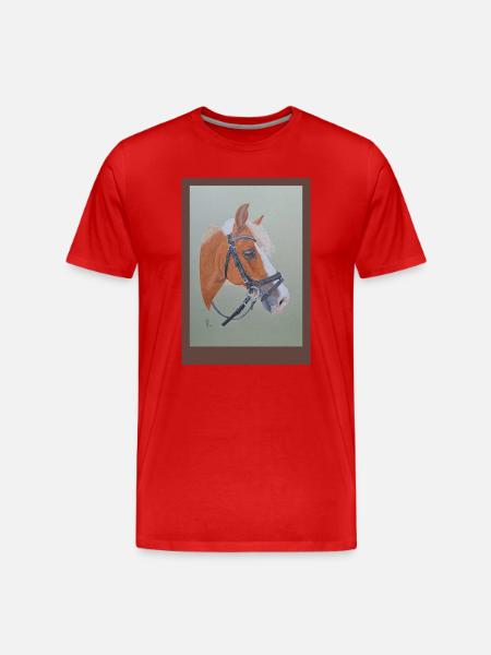 Pferdeporträt mit Reitbridle - Männer Premium Bio T-Shirt - Rot