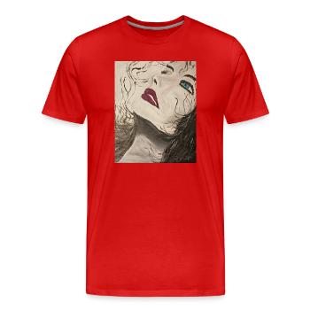 Expressionist Portrait with Blue Gaze - Men's Premium Organic T-Shirt - red - Front - Damien (186cm)