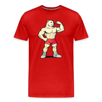 Muskelbär im roten Short - Männer Premium Bio T-Shirt - Rot - Vorne - Damien (186cm)