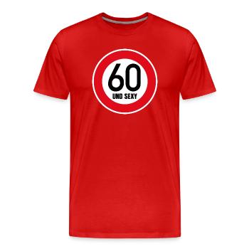 60. Geburtstag Sexy Schild Tempo 60 und Sexy 60 - Männer Premium Bio T-Shirt - Rot - Vorne - Damien (186cm)