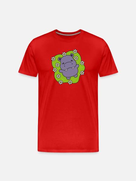 Purple Hippo on Flowering Grass - Men's Premium Organic T-Shirt - red