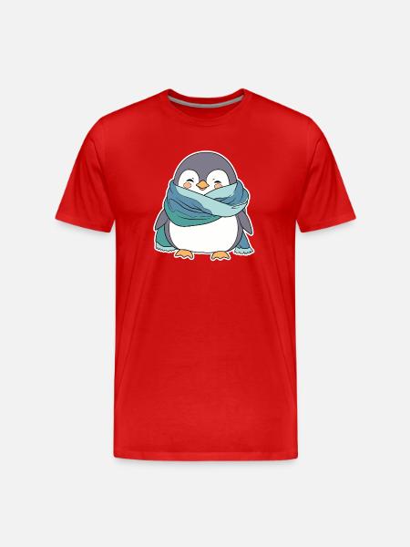 Cozy Penguin in Winter Scarf - Men's Premium Organic T-Shirt - red