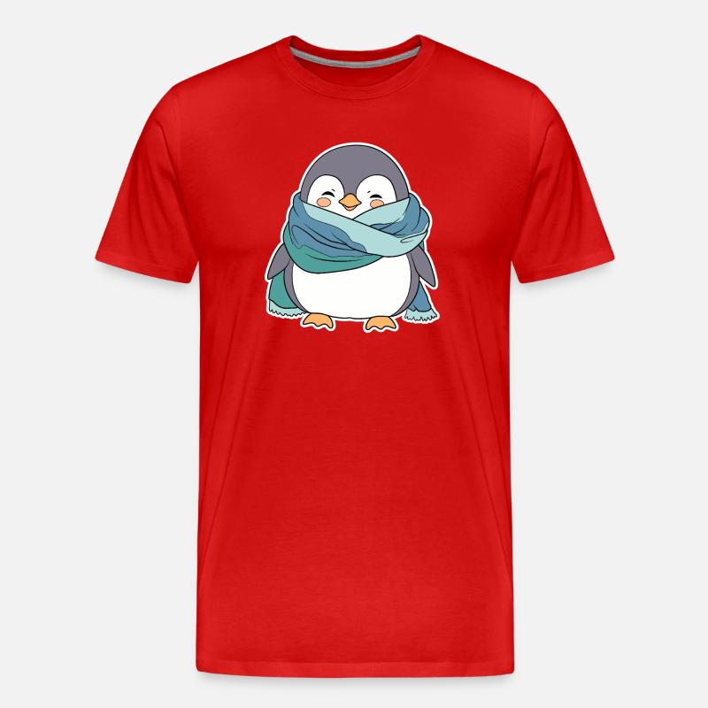 Kuscheliger Pinguin im Winter Schal - Männer Premium Bio T-Shirt - Rot