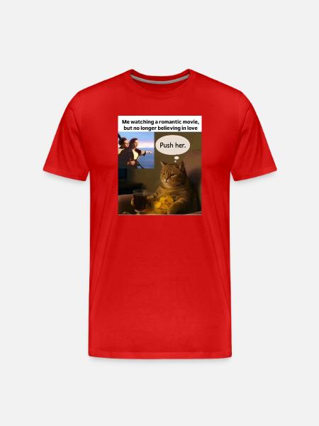 Cat Meme Push Romance - Men's Premium Organic T-Shirt - red
