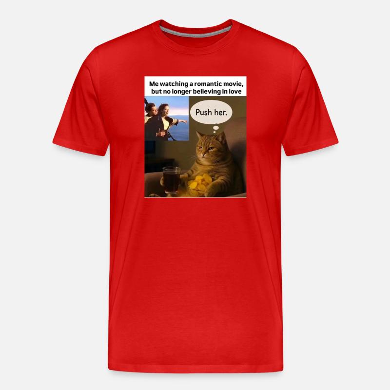 Katze Meme Push Romantik - Männer Premium Bio T-Shirt - Rot