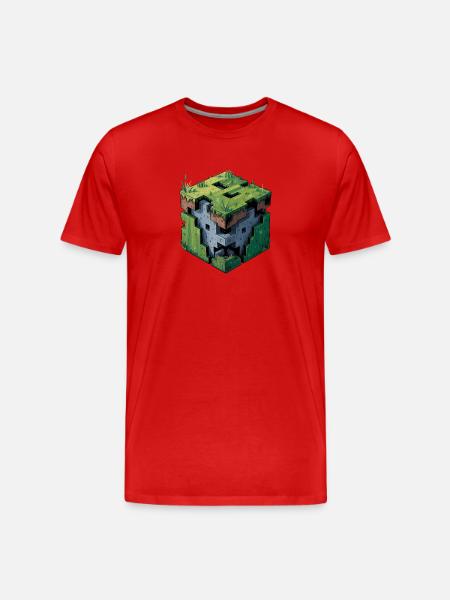 Dirt Block - Cool Low Poly Logo - Men's Premium Organic T-Shirt - red