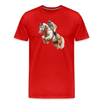 Cavalier sauteur au galop - T-shirt bio Premium Homme - rouge - Devant - Damien (186cm)