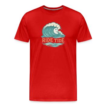 Ride Tide – Surf Wave Design - Men's Premium Organic T-Shirt - red - Front - Damien (186cm)