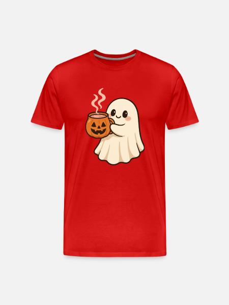 Ghost with Pumpkin Mug Halloween - Men's Premium Organic T-Shirt - red