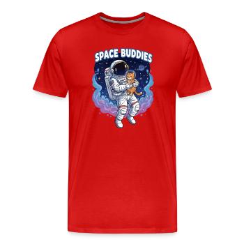Space Buddies Chat Astronaute - T-shirt bio Premium Homme - rouge - Devant - Damien (186cm)