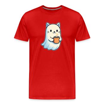Kaffeegeist Katze mit Becher - Männer Premium Bio T-Shirt - Rot - Vorne - Damien (186cm)