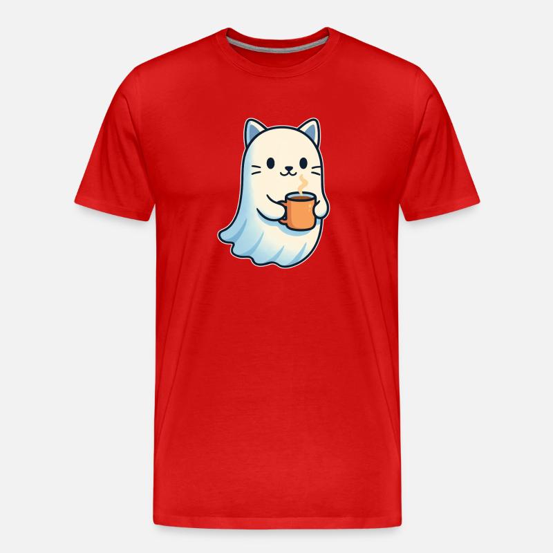Kaffeegeist Katze mit Becher - Männer Premium Bio T-Shirt - Rot