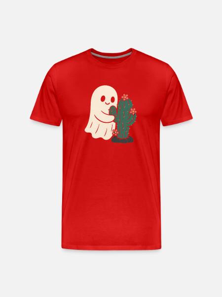Ghost Hugging Cactus Flowers - Men's Premium Organic T-Shirt - red