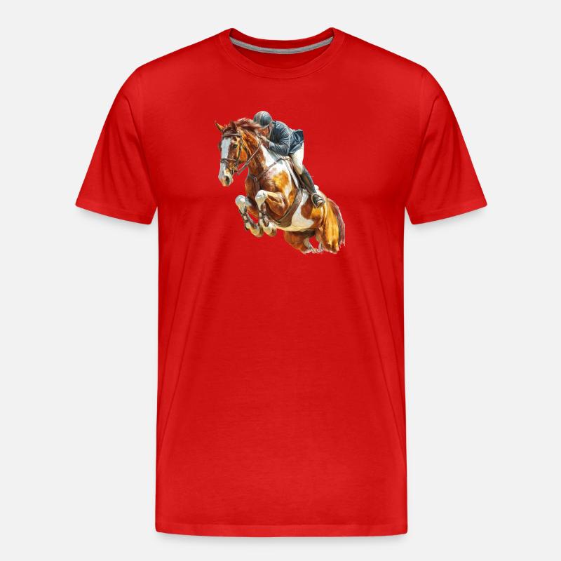 Galoppierender Reiter im Sprung - Männer Premium Bio T-Shirt - Rot
