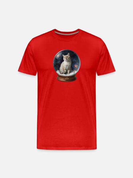 Cosmic Cat in Snow Globe - Men's Premium Organic T-Shirt - red