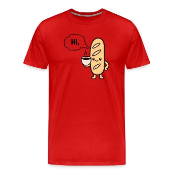 Baguette Café Mascotte Chaleureuse - T-shirt bio Premium Homme - rouge - Devant - Damien (186cm)