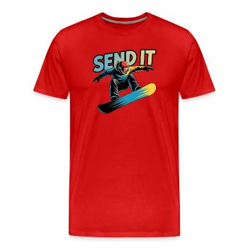 Snowboard Send It Action Comic Wintersport - Männer Premium Bio T-Shirt - Rot - Vorne - Damien (186cm)