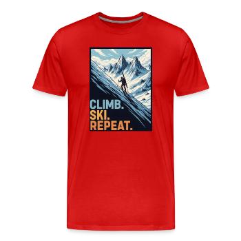 Skitour Bergsteiger Climb Ski Repeat Motto - Männer Premium Bio T-Shirt - Rot - Vorne - Damien (186cm)