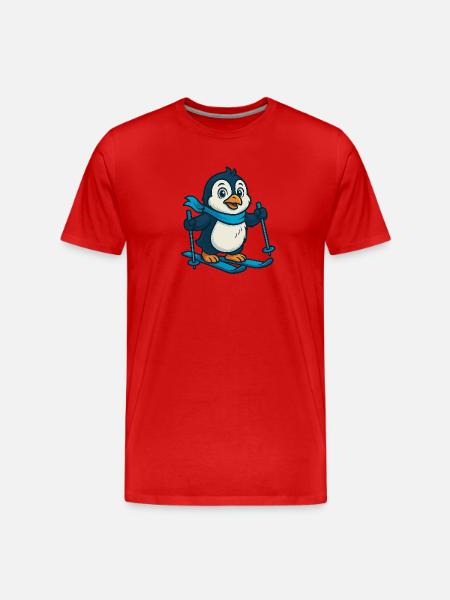 Pingouin sur skis avec écharpe - T-shirt bio Premium Homme - rouge