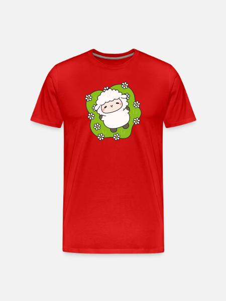 Happy sheep on flowering grass - Men's Premium Organic T-Shirt - red