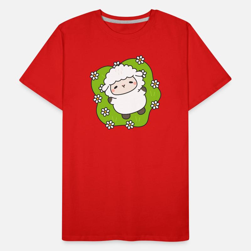 Mouton joyeux sur gazon fleuri T-shirt bio Premium Homme