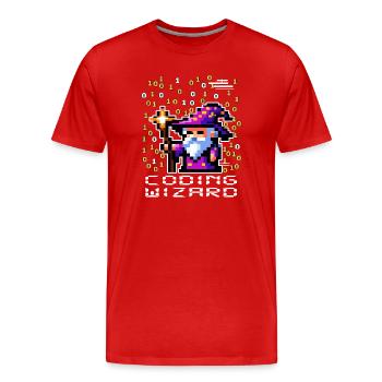 Wizard Pixel Code - Men's Premium Organic T-Shirt - red - Front - Damien (186cm)