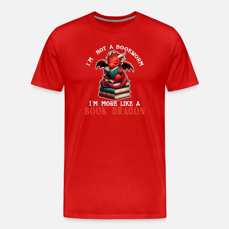 Dragon Book Reader - Männer Premium Bio T-Shirt - Rot
